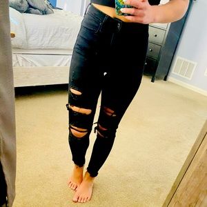 Abercrombie High-Waisted Black Ripped Skinny Jeans. Size 24/00. Lightly used.